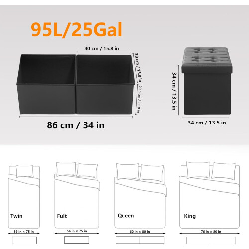 Μαύρο Δερμάτινο Παγκάκι με Αποθήκευση 86x34x34εκ. 1
