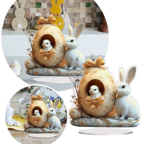 Cute Rabbit & Easter Egg Acrylic Table Signs, 2D Flat Decor for Bedroom, Living Room, Study – Compatible with Easter Themes 1