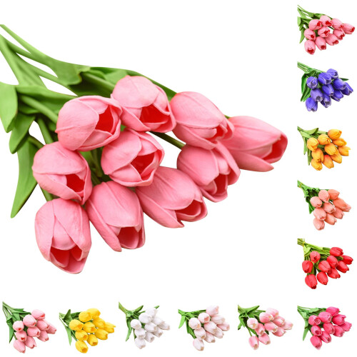 10pcs Realistic Artificial Tulips PU 34cm Purple 1