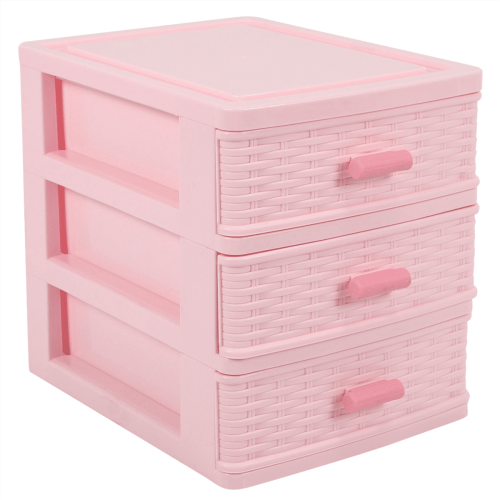 Pink Plastic Drawer Storage Box with 3 Compartments 1