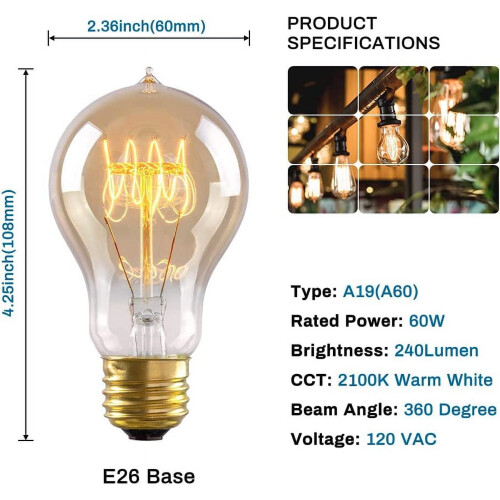 A19 Edison Bulbs Amber Warm Glow Dimmable E26 6 Pack 1