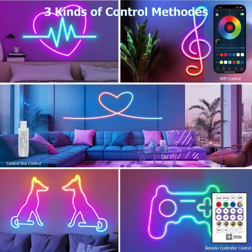 16.4ft RGB LED Neon Rope Light – App & Remote Control, 2