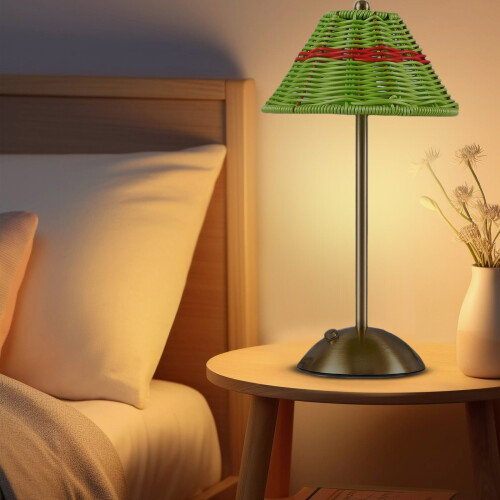 Boho Rattan Table Lamp Cordless 3-Color Dimmable 2