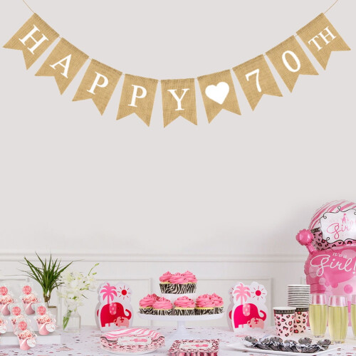 Linen Happy 70th Birthday Banner 2