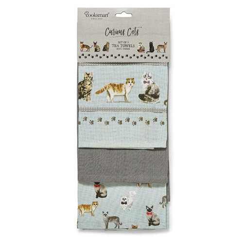 Cooksmart Curious Cats Tea Towel 3pk