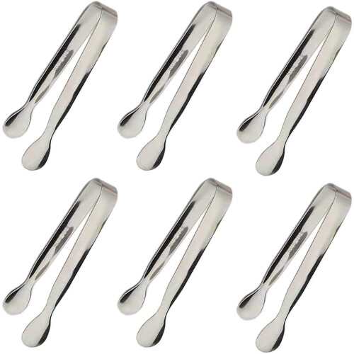 6 Mini-Servierzangen aus Edelstahl, 11 cm