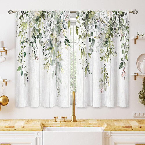 Perdele de bucătărie cu model rustic de eucalipt, 66x91 cm (2 buc.)