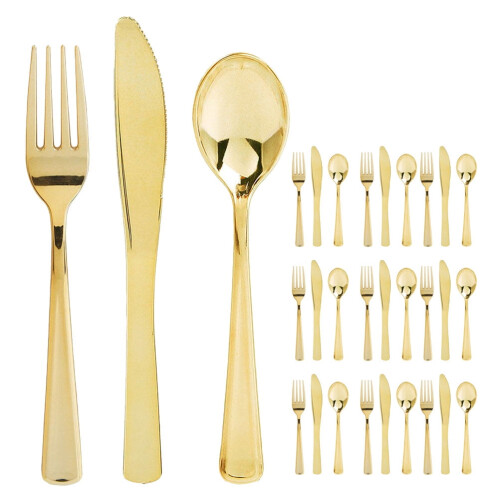 Gouden plastic wegwerpbestekset