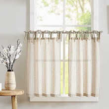 Linen Striped Tier Curtains 26" x 45", Rod Pocket, 2 Panels