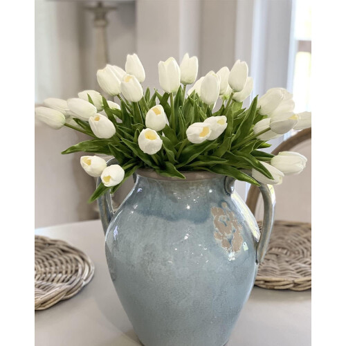 White Artificial Tulips Real-Touch PU 13.2in Bouquet