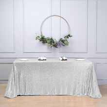 Silver Sequin Rectangular Tablecloth 90 x 156 in