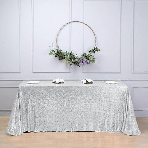 Silver Sequin Rectangular Tablecloth 90 x 156 in