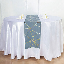 Geometric Polyester Table Runner Dusty Blue Gold 12 x 108 in