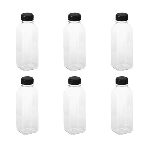 6-Pack PET Beverage Bottles with Black Screw Lids 1
