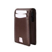 Thin Swiping Blocking Genuine Leather Wallet For-coffee color