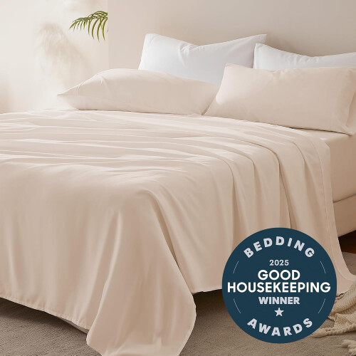 Microfiber Cooling Sheet Set Full 4-Piece Beige 1