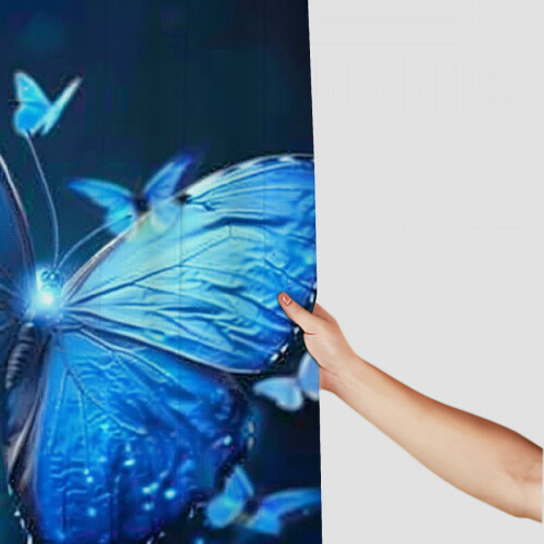 Butterfly Blue Shower Curtain Set with Hooks 2