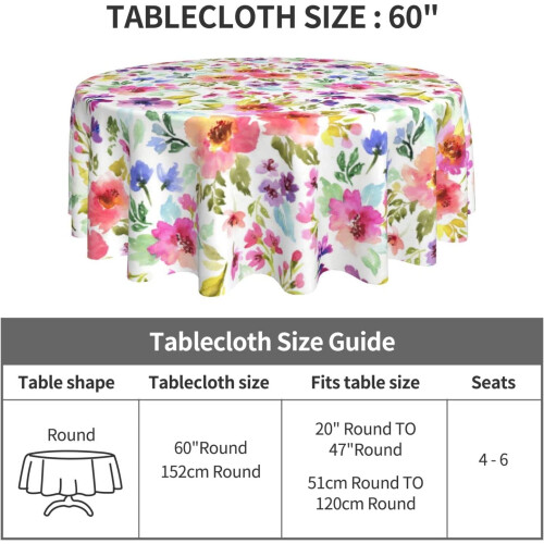 Floral Round Tablecloth 60 Inch Polyester 2