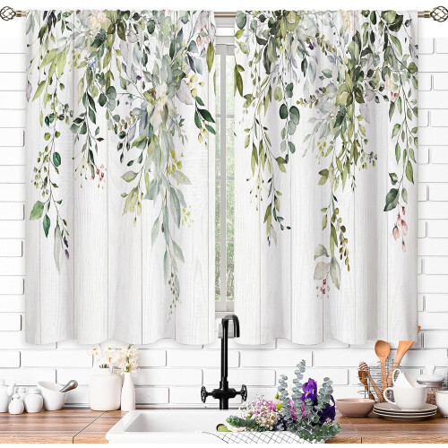 Perdele de bucătărie cu model rustic de eucalipt, 66x91 cm (2 buc.) 2