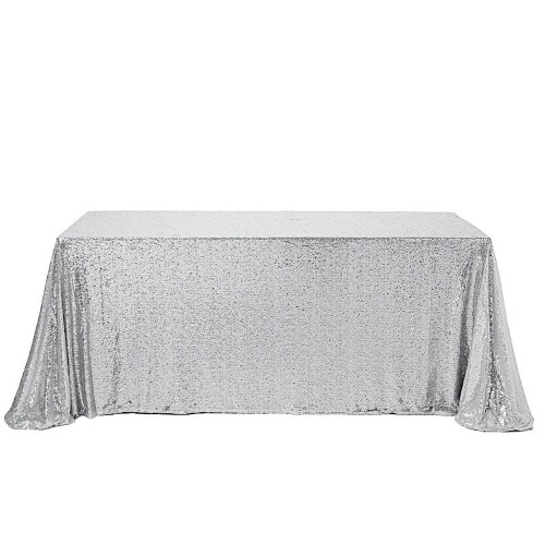 Silver Sequin Rectangular Tablecloth 90 x 156 in 2