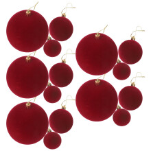 Red Velvet Ball Ornaments Set – 15pcs, 4cm/6cm/10cm