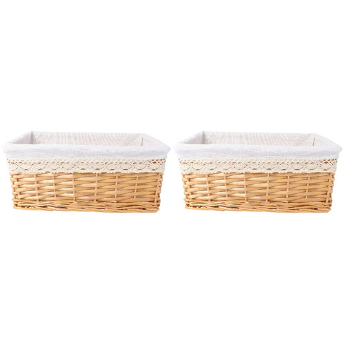 2 x Large Wicker Storage Baskets with Washable Liners