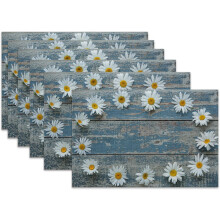 White Daisy Linen Placemats Set of 6, 12x18 in