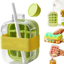 2-in-1 Ice Bottle with Straw, 500ml Silicone Ice Tray Water