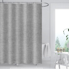 Gray Linen-Textured Shower Curtain with Rustproof Eyelets