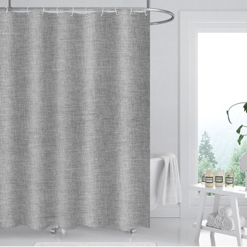 Gray Linen-Textured Shower Curtain with Rustproof Eyelets