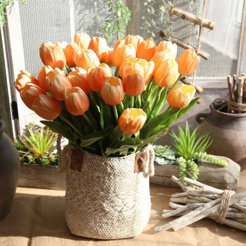 Real Touch Artificial Tulips – 10 pcs, White to Peach Pink