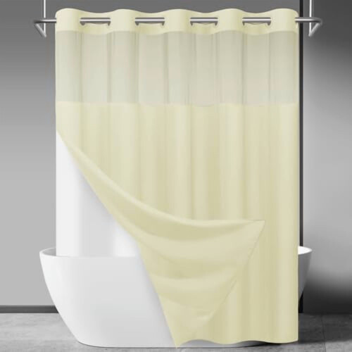 No Hook Bamboo Textured Shower Curtain with Removable Liner