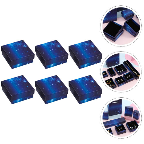 6-Pack Blue Paper Jewelry Boxes 9x9x3cm