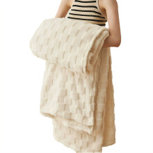 AUQ Soft Cotton Throw Blanket Beige 120x200cm