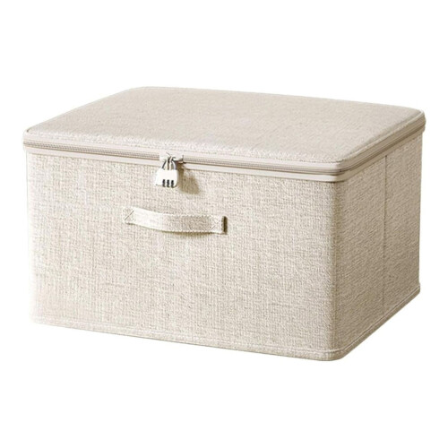 Lockable Fabric Storage Box – Cotton-Linen, 15x10x6.3",