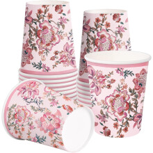 Rosa blomster engangskaffekopper 12oz 20-pakning