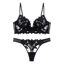 Dames push-up bh-set van kant, zwart, maat M