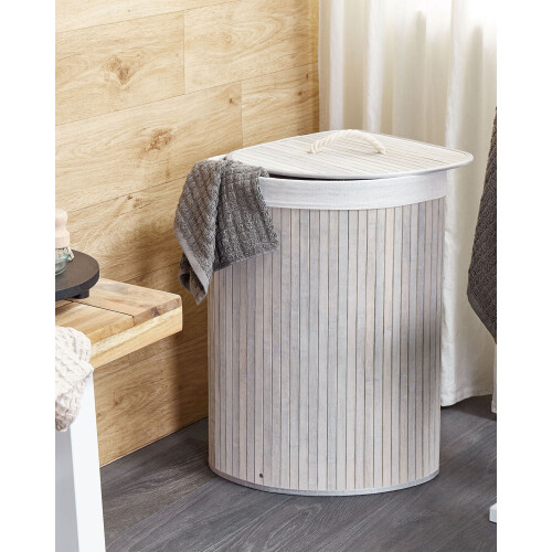 Beliani Laundry Basket MATARA Bamboo Light Grey 57 L 1