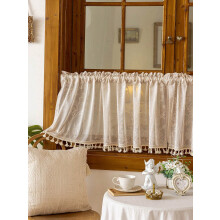 Beige Plaid Cafe Curtain Panel 140x45cm