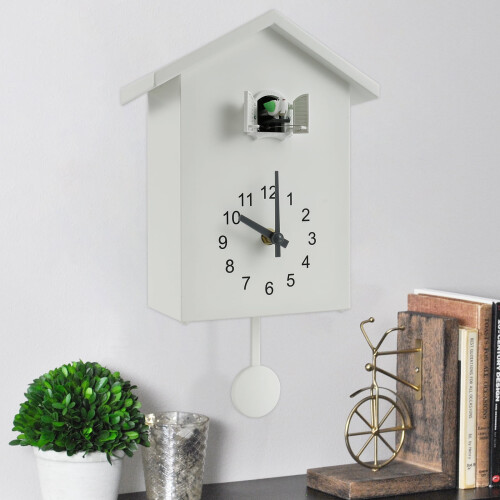 Cuckoo Wall Clock in White – ABS Material, Battery Powered