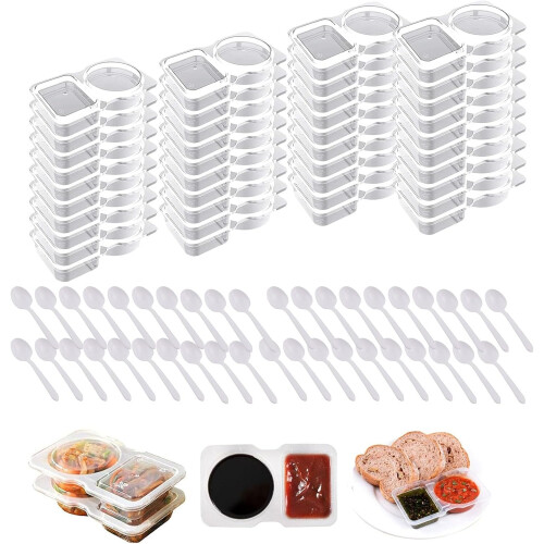Double Compartment Condiment Containers, 40-Pack, 130ml,