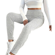 Polyester Workout Leggings High Waist Elastic-light gray S