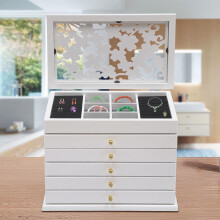 Wooden Jewelry Box with 5 Drawers White