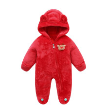 Babyfleecejumpsuit med bjørnehette – rød, 3–6 måneder