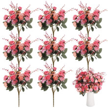 8-Pack Artificial Rose Bouquets, Silk & Plastic, 21-Head