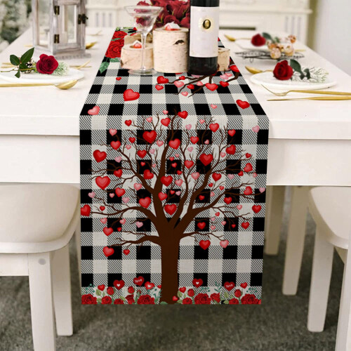 Cotton Valentine's Day Table Runner – Red, 13 x 70 in