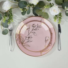 20 plastic salade- en dinerborden in stoffig roze met gouden accenten
