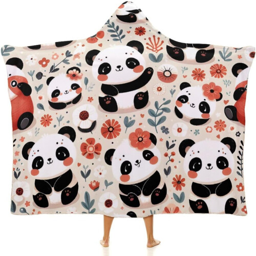 Panda Hooded Wearable Blanket – Polyester Arctic Velvet