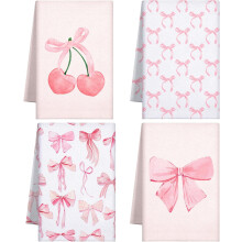 Pink Bow Microfiber Kitchen Towels Set of 4