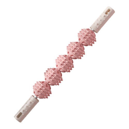 Ergonomic Deep Tissue Massager Stick 5 Roller Design-White Pink